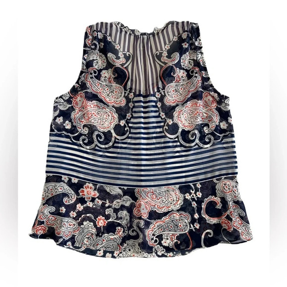 CAbi Women’s Blue‎ Floral Paisley Peplum Sheer Blouse Small #5349 - Picture 2 of 12